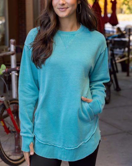 Vintage Washed Aqua Tunic Sweatshirt